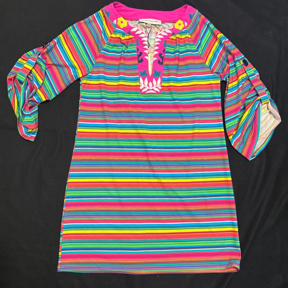 NWT Nanette‎ Lepore Swim Cover Up Dress Size S Multicolor Striped Embroidery